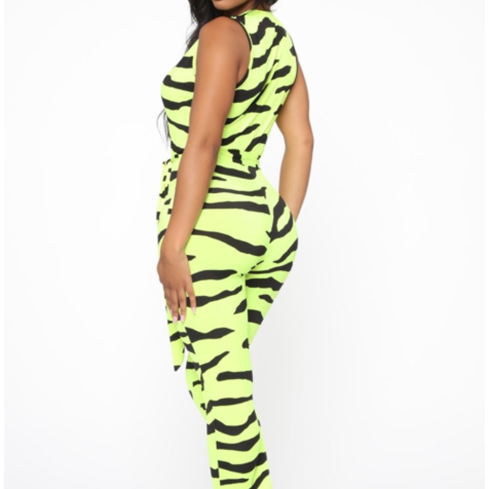 Fashion Nova Lime Zebra Jumpsuit